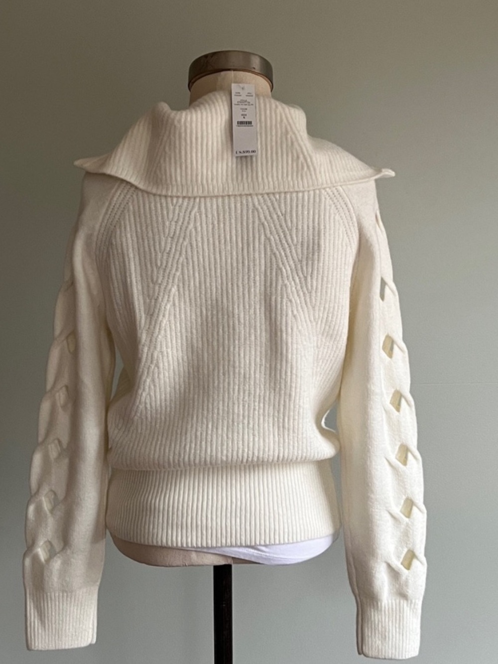 new WHITE HOUSE BLACK MARKET novelty sleeve full zip sweater S - Picture 4 of 8